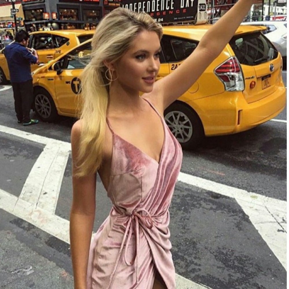 Reformation style Sheike Pink Velvet Vogue Dress